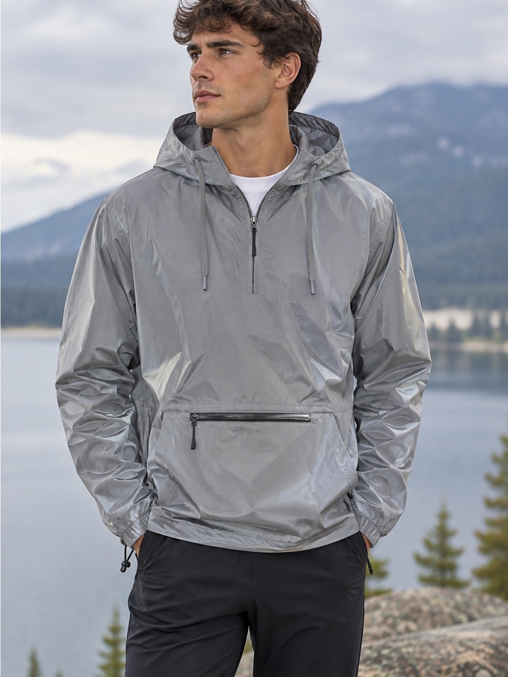 Zummies Zine Men’s reflective windbreaker Hoodie. Medium